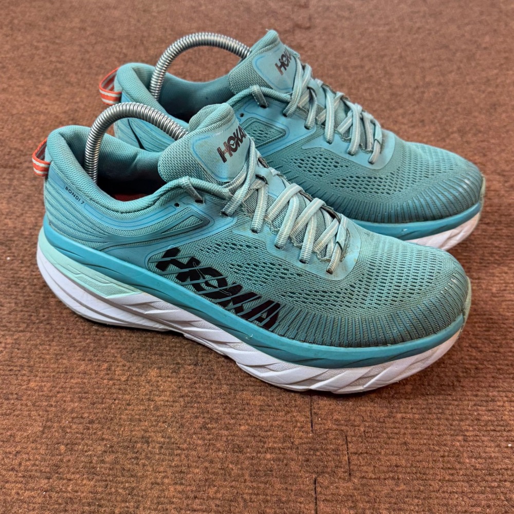B+ Hoka One One Bondi 7 Womens Running Shoes Blue Fog 10.5 1110519 AEBL Sneaker